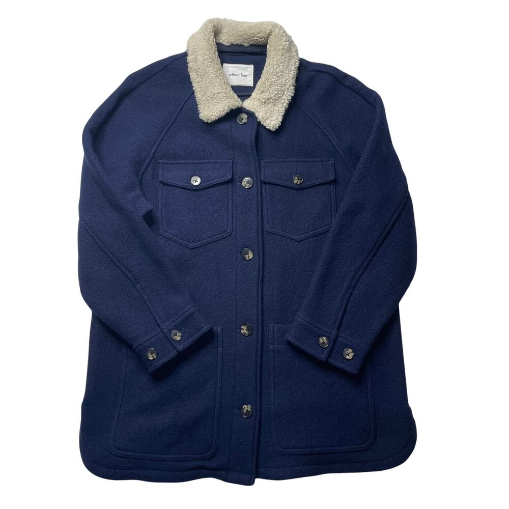 Aritzia Wilfred Pacific Shirt Jacket Navy Large Merino Wool Chore Inspired